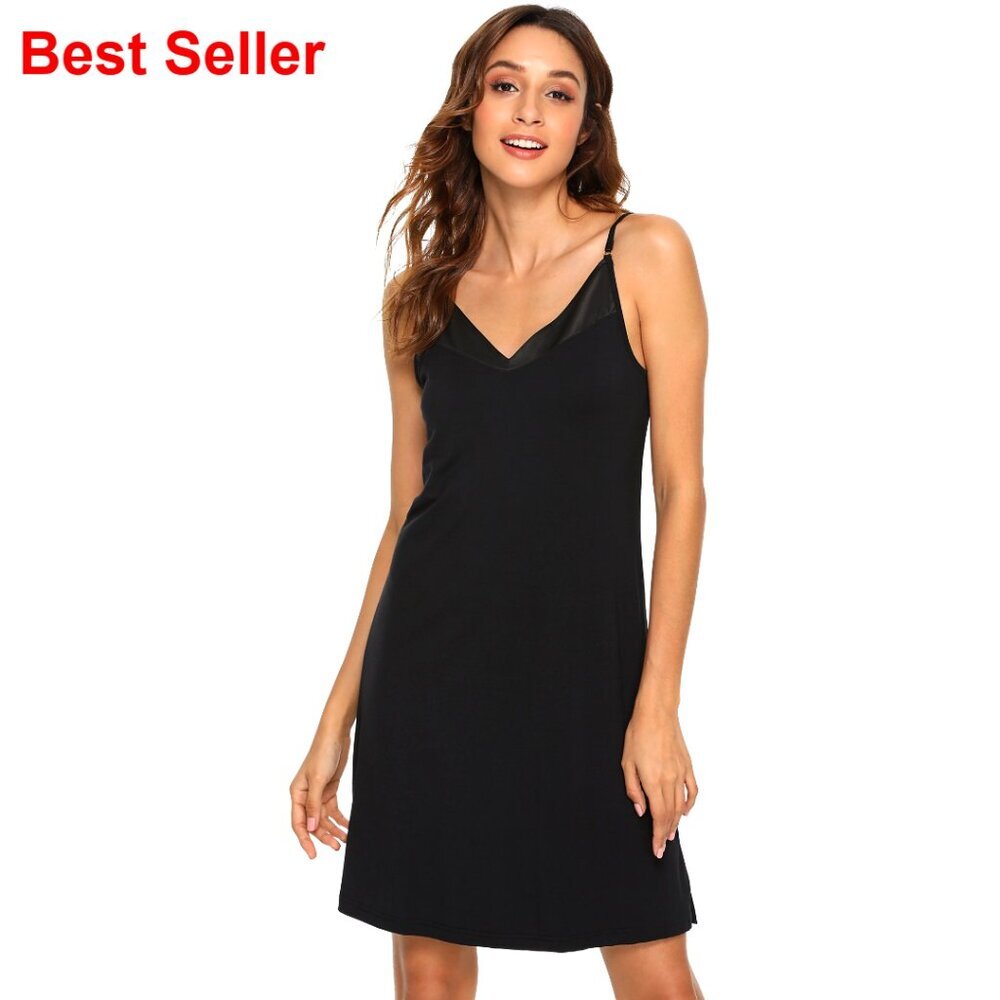 Bamboo Viscose Full Slip Adjustable Straps Mid-Thigh V-Neck